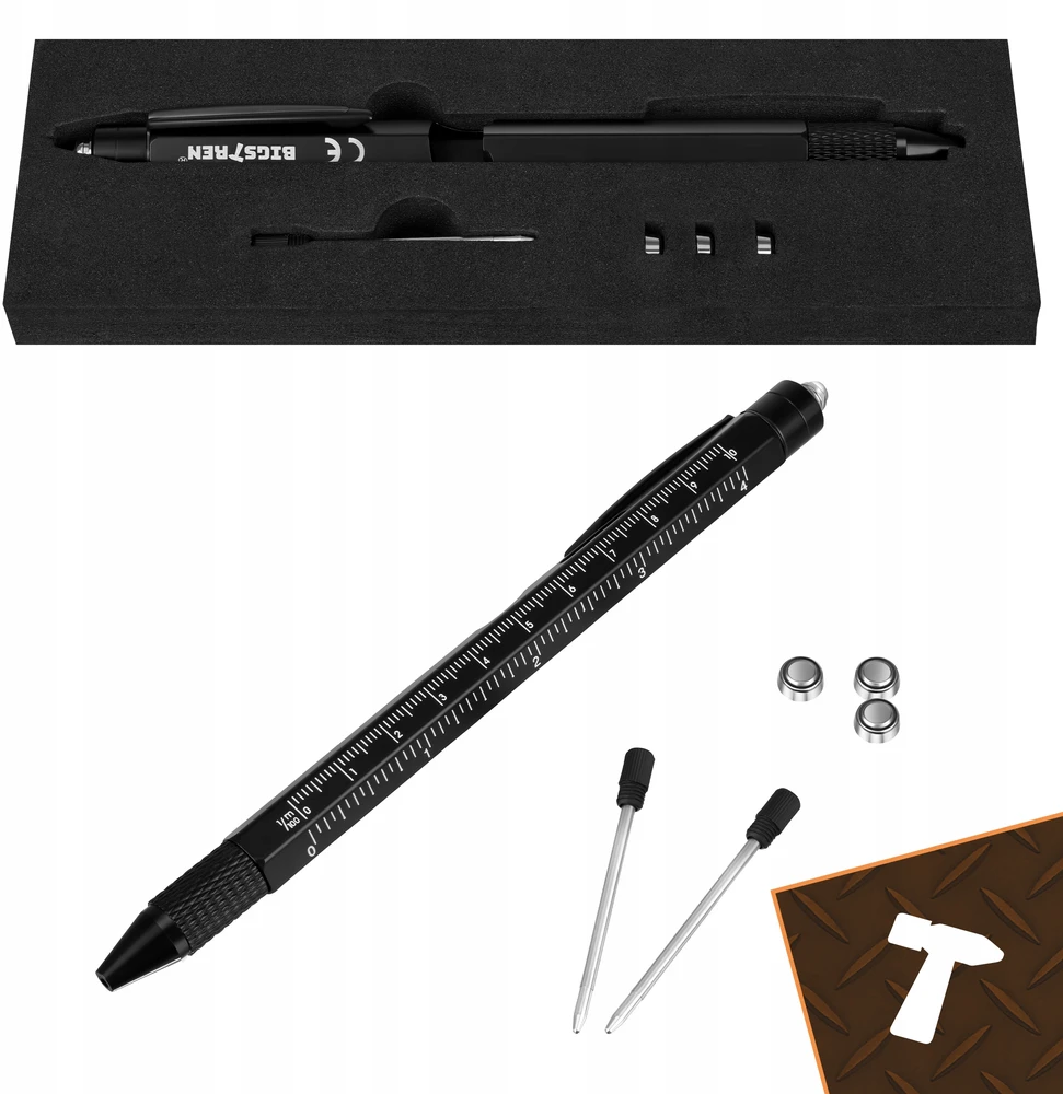 Bigstren Multifunctional pen - juodas 9-in-1 Bigstreen
