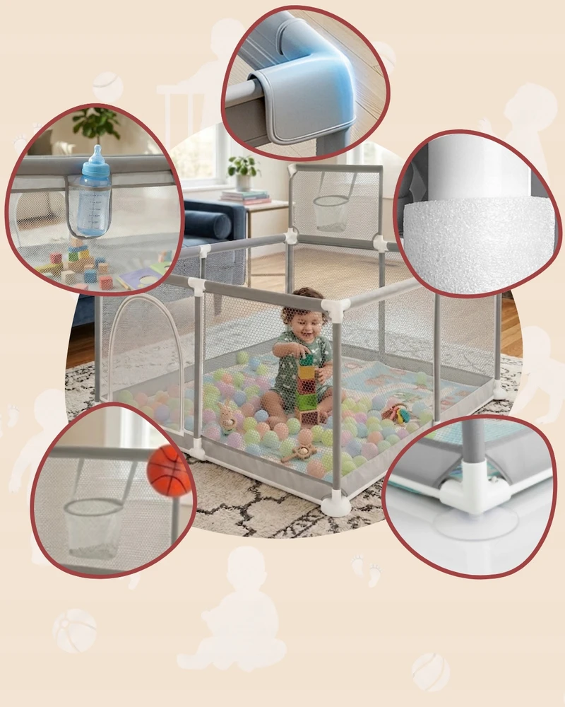 Daza Kids KOJEC DLA DZIECKA NIEMOWLĄT 126x126 KREPŠYS SUCHY BASEN MATA KOSZYKÓWKA PIŁKI