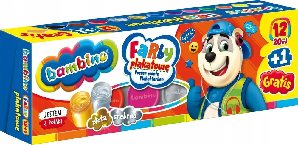 Dažai Bambino, 12+1 spalvų