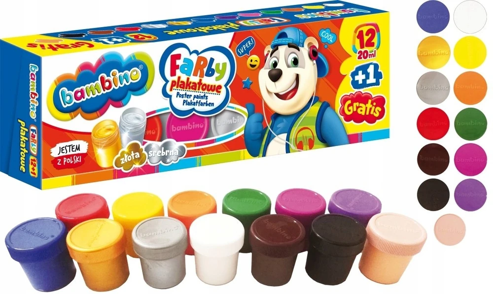 Dažai Bambino, 12+1 spalvų
