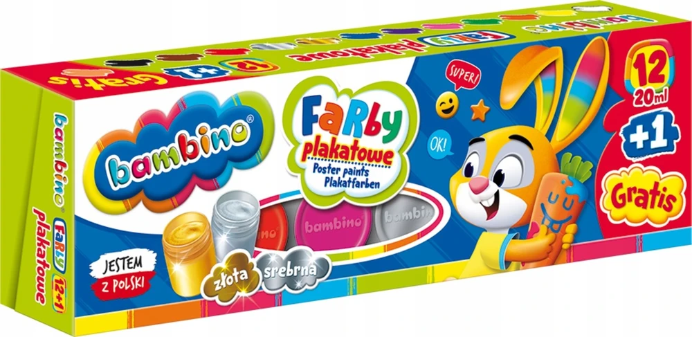 Dažai Bambino, 12+1 spalvų