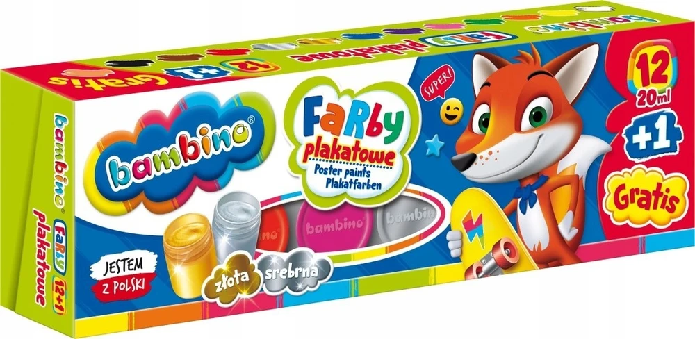 Dažai Bambino, 12+1 spalvų
