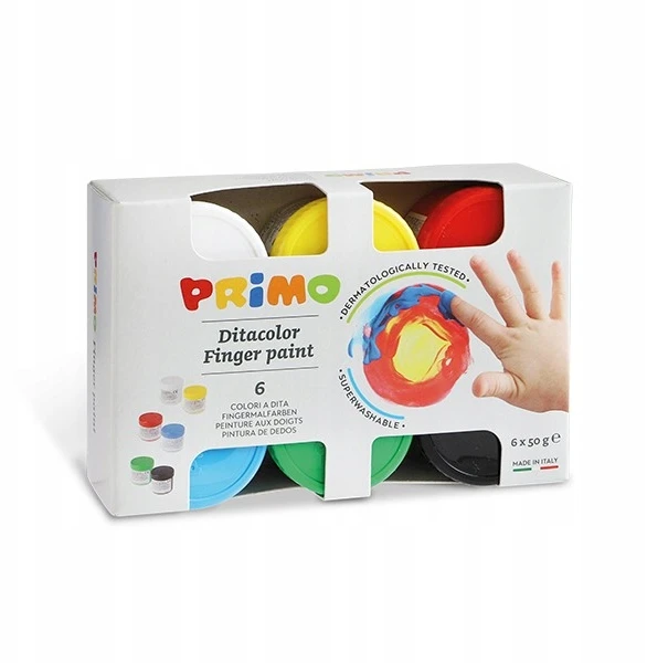 Dažai piešimui pirštais Primo, 6 spalv. x 50 g