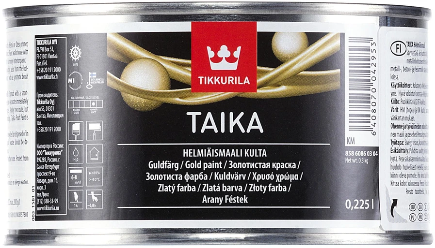 Dažai su perlamutro efektu TIKKURILA TAIKA PEARL, auksinė, 0,9 l