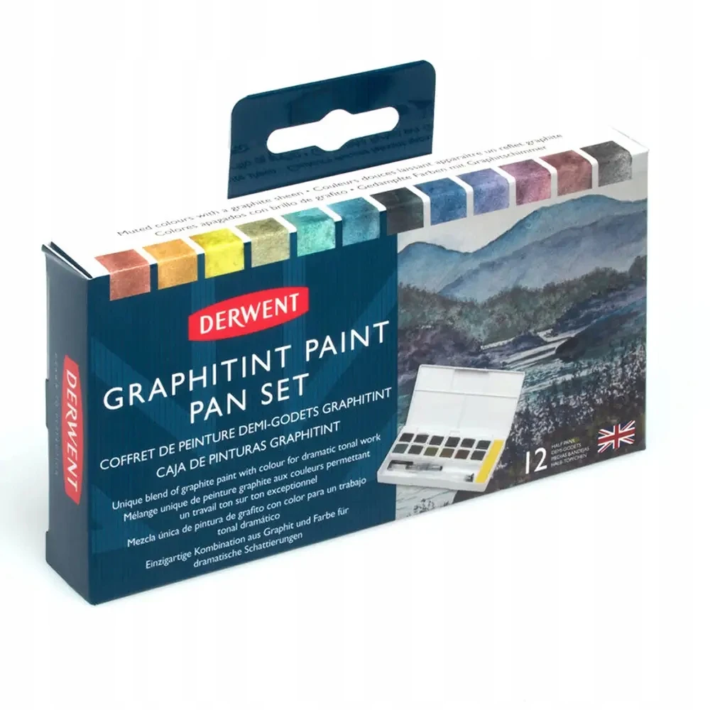 Dažų paletė - DERWENT - Graphitint - 12 pusiau deoletų - Grafitas ir vandens pagrindo pigmentai - Mišrus