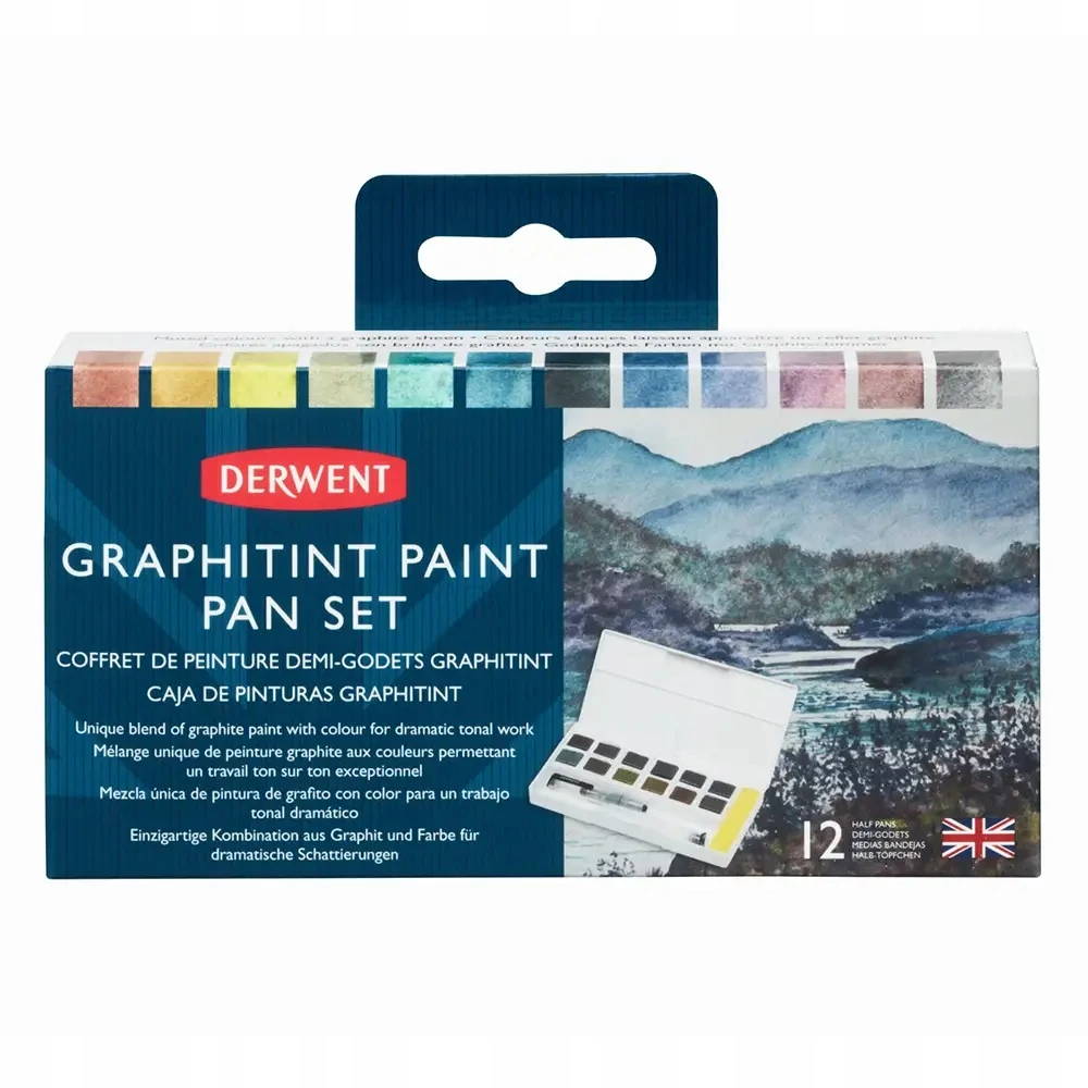 Dažų paletė - DERWENT - Graphitint - 12 pusiau deoletų - Grafitas ir vandens pagrindo pigmentai - Mišrus