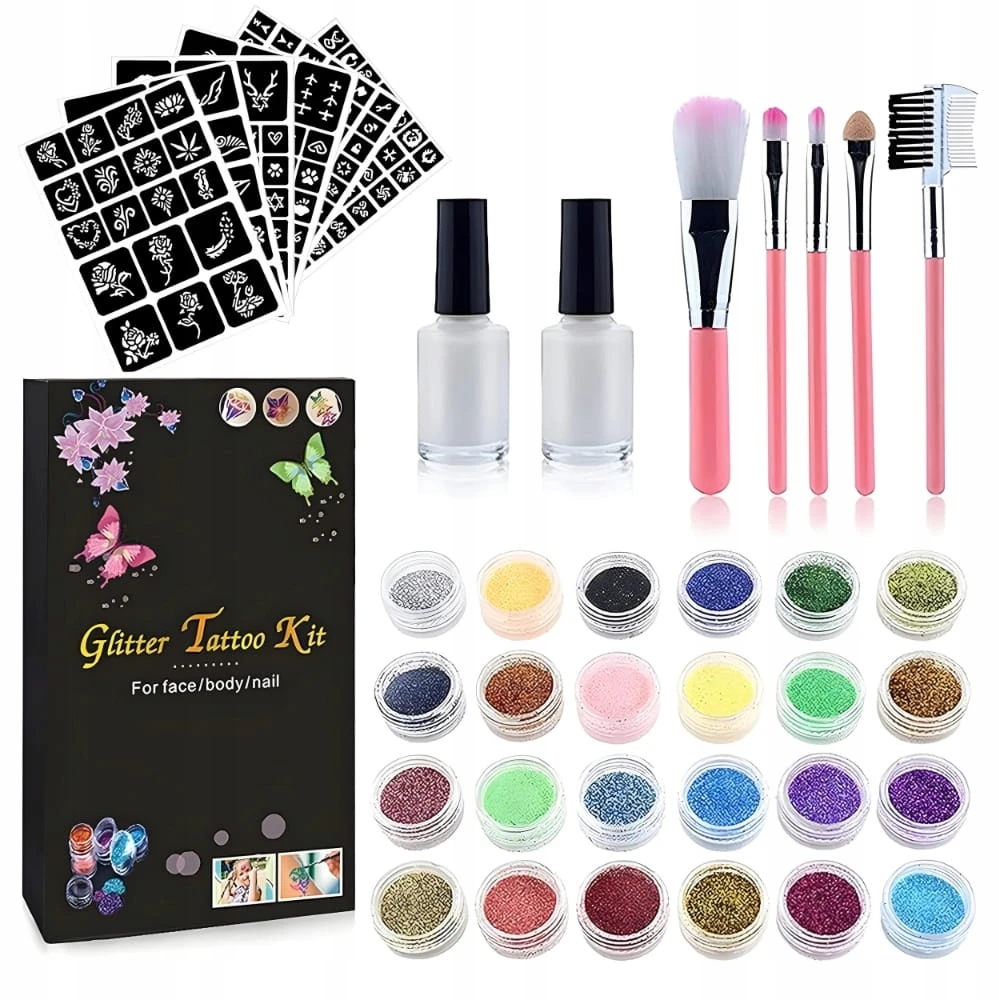 DDOO DIDELIS TATUiruočių RINKINYS TATUiruotės ŠABLONAI GLITTER PLAUNAMAS DOVANA XL