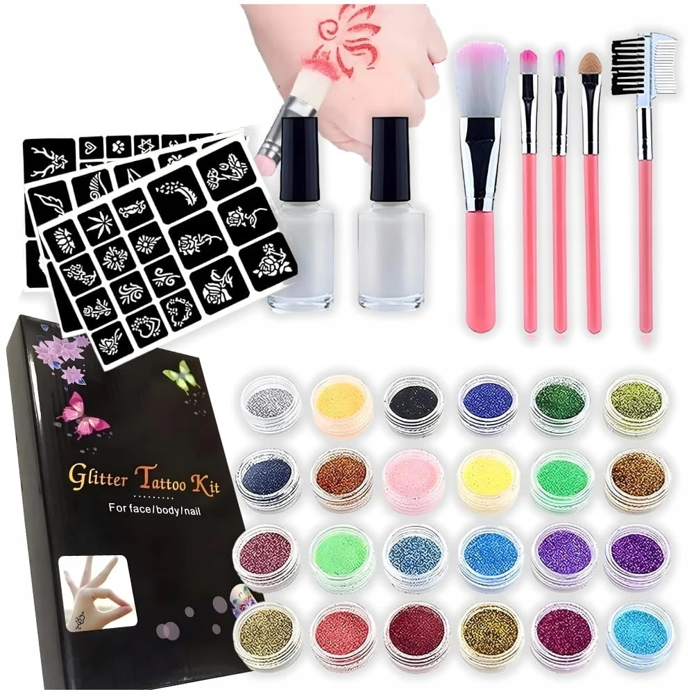DDOO DIDELIS TATUiruočių RINKINYS TATUiruotės ŠABLONAI GLITTER PLAUNAMAS DOVANA XL