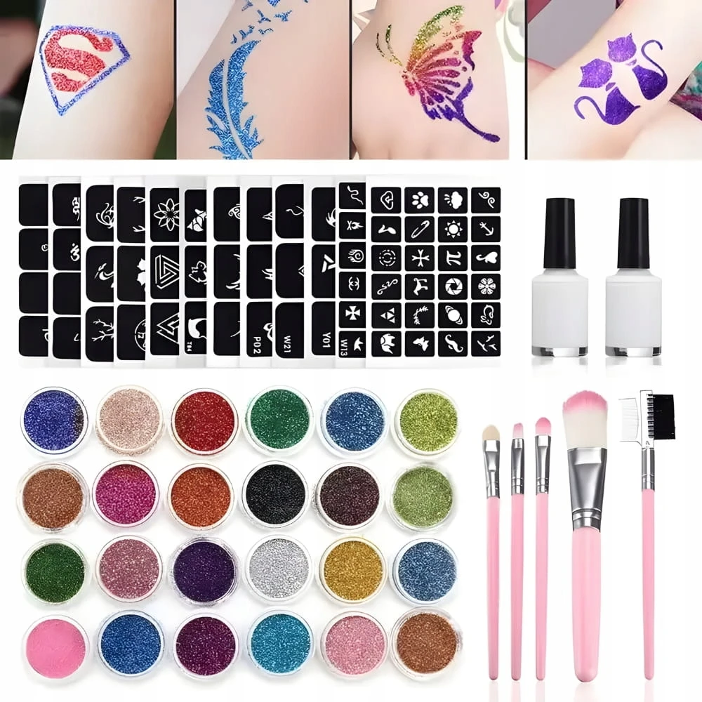 DDOO DIDELIS TATUiruočių RINKINYS TATUiruotės ŠABLONAI GLITTER PLAUNAMAS DOVANA XL