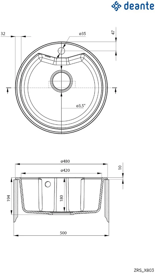 Deante granitinė virtuvinė plautuvė Deante Solis ZRS 2803, Graphite