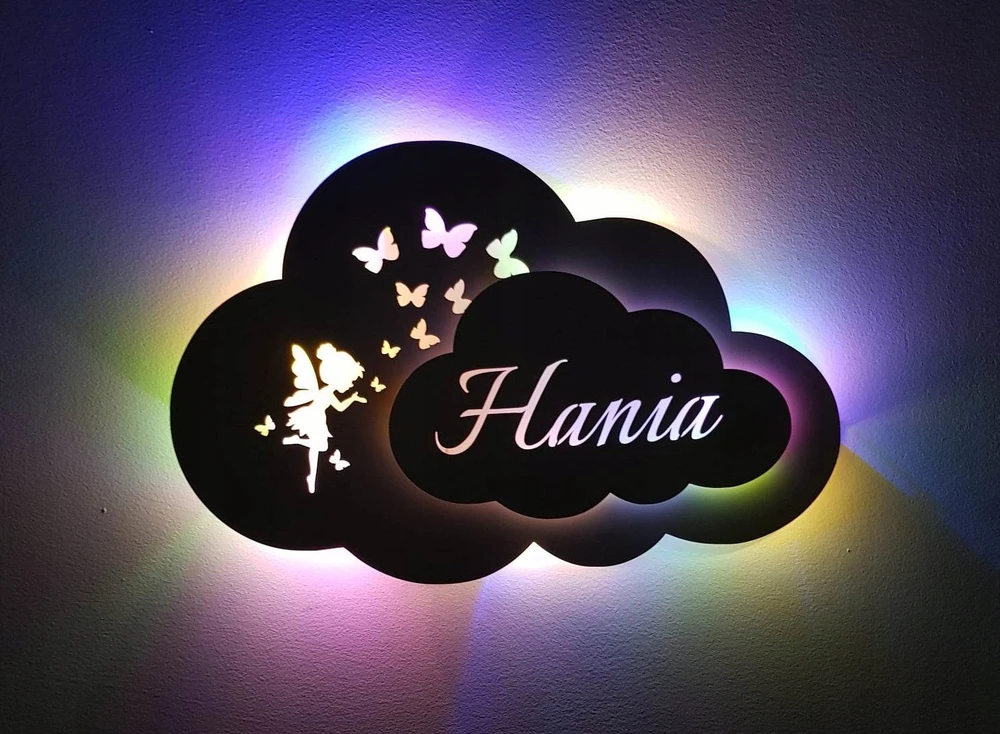 Debesų lempa su vaiko vardu, nakties mėlyna, CLOUD, Žvaigždės, baterijos