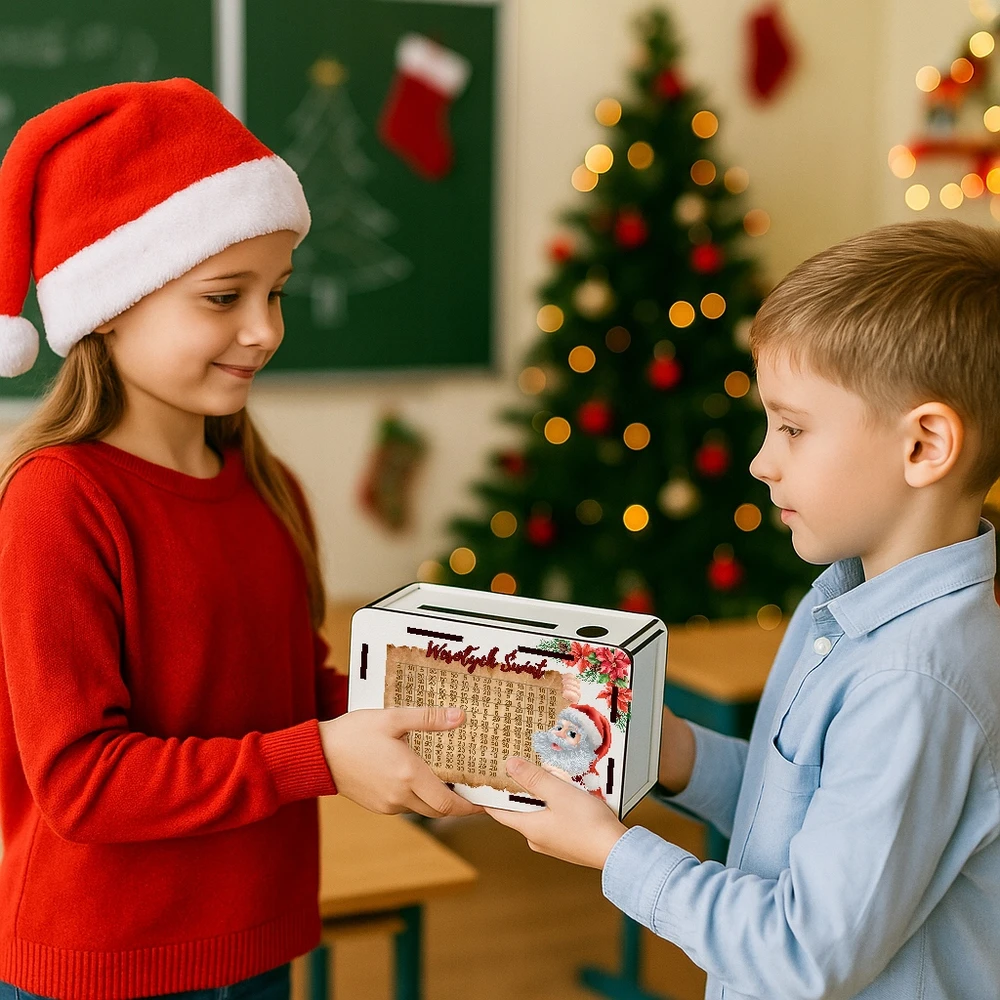 Decortrend PREZENT NA MIKOŁAJKI ŚWIĘTA Skarbonka NA BOŻE NARODZENIE MIKOŁAJA DO SZKOŁY