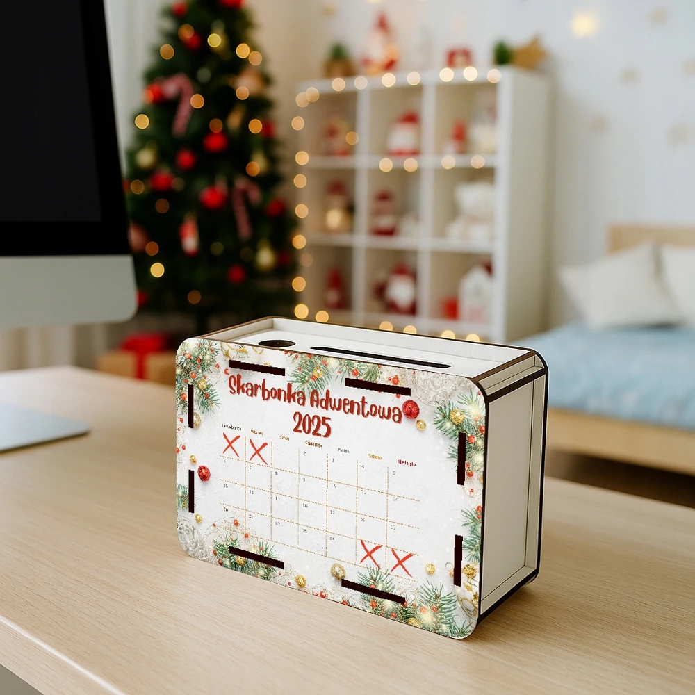 Decortrend Skarbonka KALENDARZ Adwentowy 2025 ŚWIĄTECZNY UPOMINEK PREZENT NA ADWENT