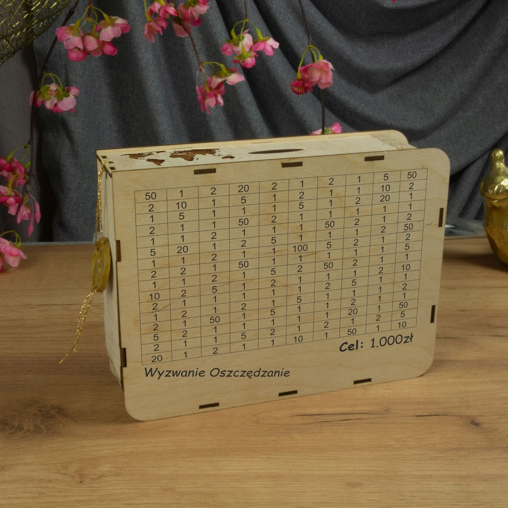 Decortrend Skarbonka Wykreślana Wykreślanka Pieczęć Wyzwanie Personalizowana Drewniana