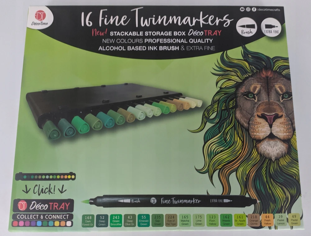 Decotime Dviejų šepetėlių plunksnakočiai THINKSPENCES žalių atspalvių LEW 16 vnt.