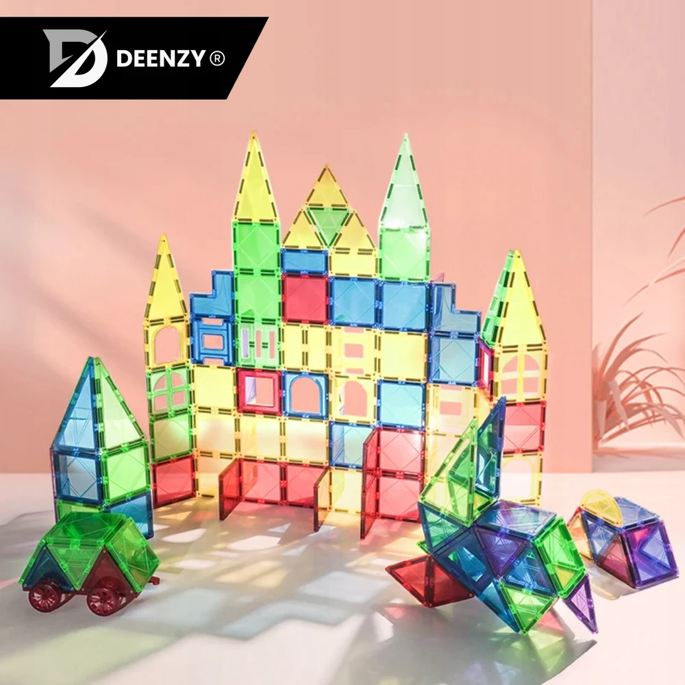 Deenzy XXL MAGNETINIAI BLOKAI DIDELIS 3D RINKINYS VAIKAMS 109 VNT AUTOMOBILIAI + KREPŠELIS