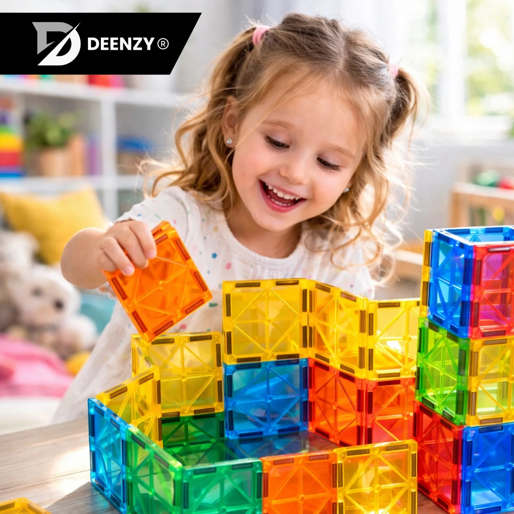 Deenzy XXL MAGNETINIAI BLOKAI DIDELIS 3D RINKINYS VAIKAMS 109 VNT AUTOMOBILIAI + KREPŠELIS