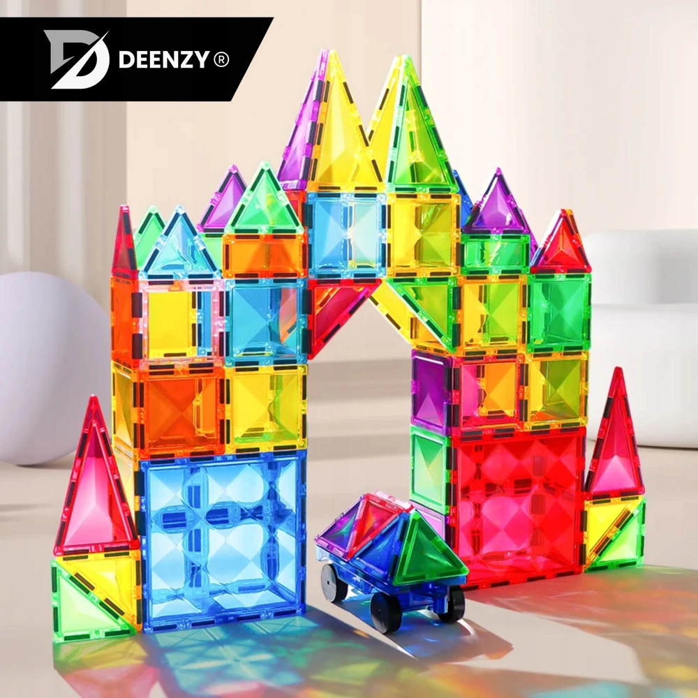 Deenzy XXL MAGNETINIAI BLOKAI DIDELIS 3D RINKINYS VAIKAMS 109 VNT AUTOMOBILIAI + KREPŠELIS