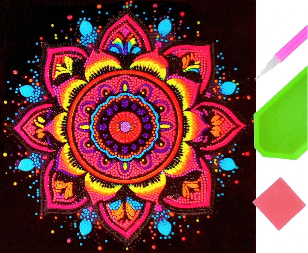 1P Deimantinės tapybos mozaika „pasidaryk pats“ – „Mandala Velvet Canvas“ 3D