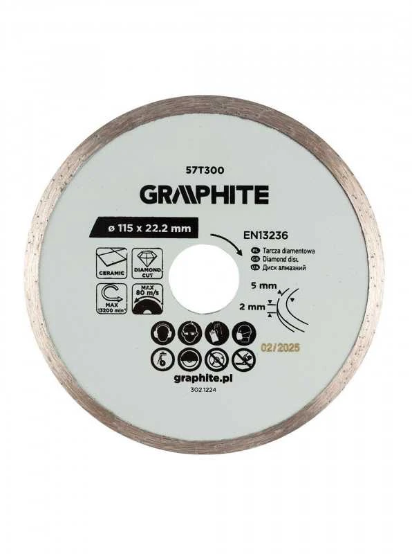Graphite Deimantinis pjovimo diskas, 115 x 22,2 mm, šlapiam pjovimui