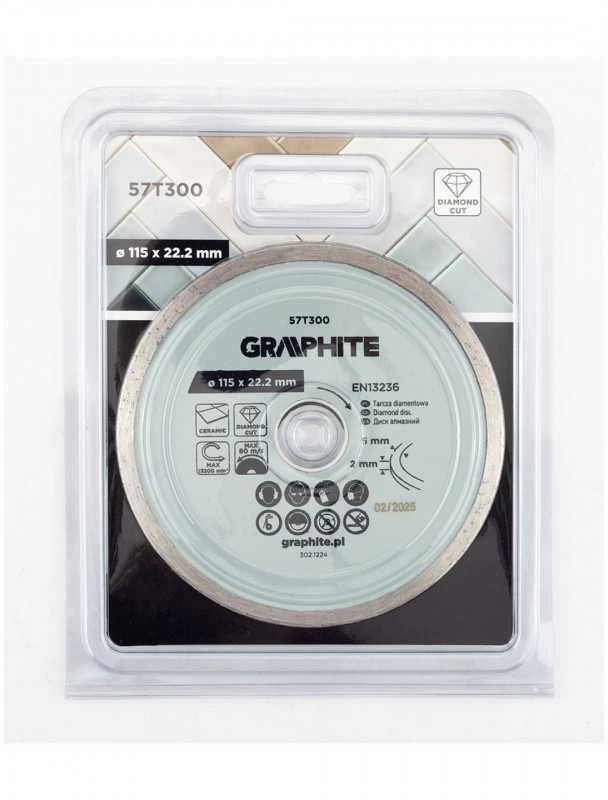 Graphite Deimantinis pjovimo diskas, 115 x 22,2 mm, šlapiam pjovimui