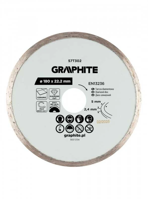 Graphite Deimantinis pjovimo diskas, 180 x 22,2 mm, šlapiam pjovimui