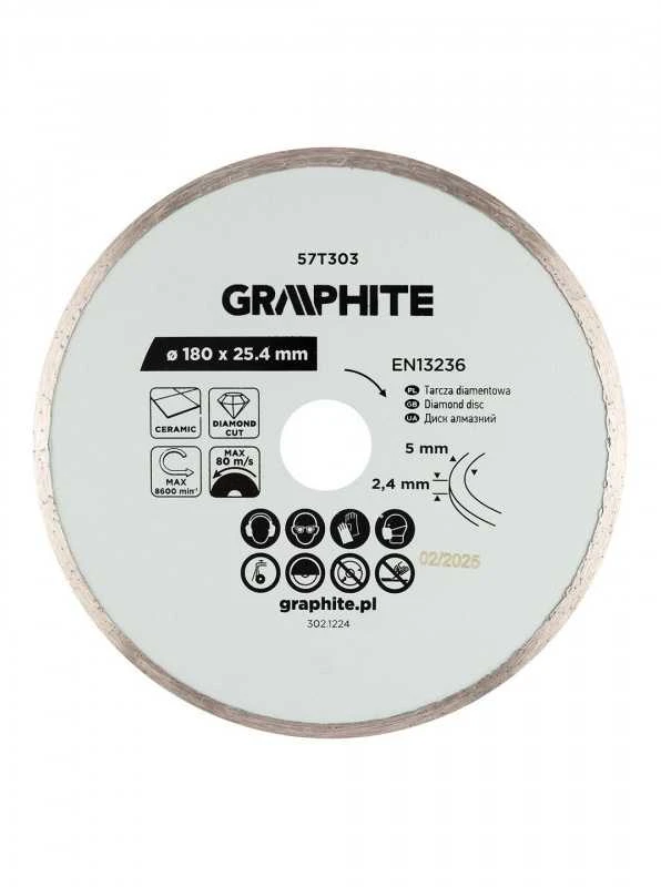 Graphite Deimantinis pjovimo diskas, 180 x 25,4 mm, šlapiam pjovimui