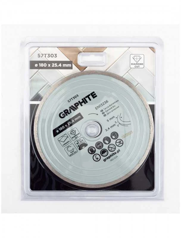 Graphite Deimantinis pjovimo diskas, 180 x 25,4 mm, šlapiam pjovimui