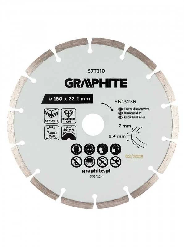 Graphite Deimantinis segmentinis pjovimo diskas, 180 x 22,2 mm, sausam pjovimui