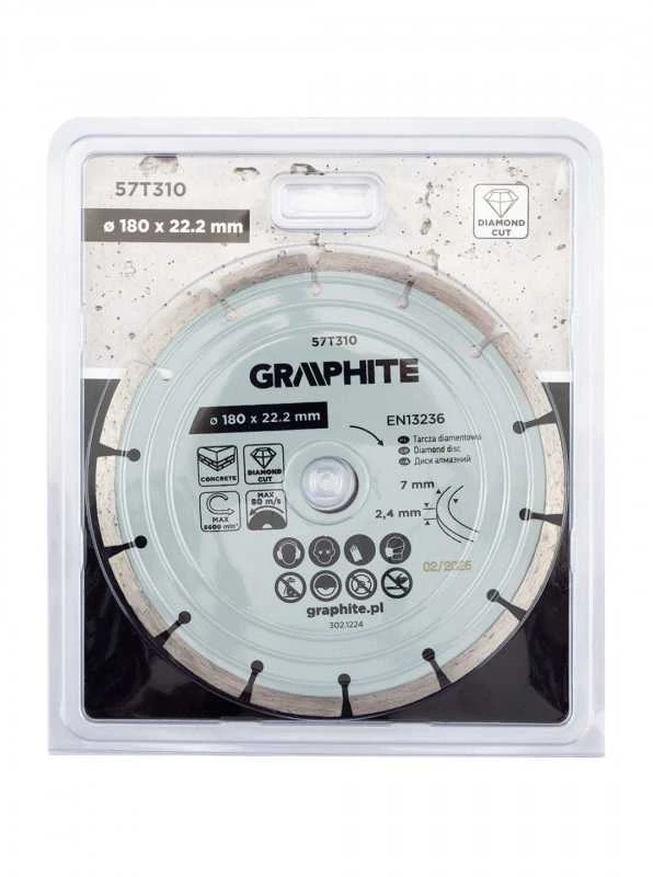 Graphite Deimantinis segmentinis pjovimo diskas, 180 x 22,2 mm, sausam pjovimui
