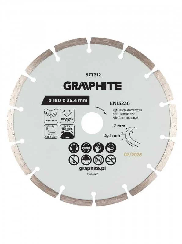 Graphite Deimantinis segmentinis pjovimo diskas, 180 x 25,4 mm, sausam pjovimui