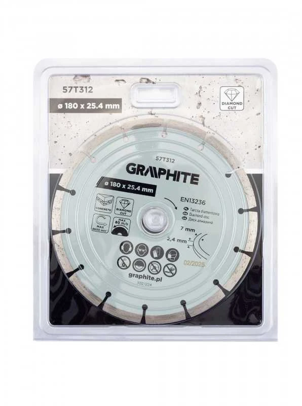 Graphite Deimantinis segmentinis pjovimo diskas, 180 x 25,4 mm, sausam pjovimui