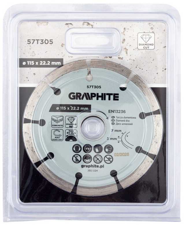 Deimantinis segmentinis pjovimo diskas GRAPHITE, 115 x 2,0 x 22,2 mm, betonui, sausam pjovimui