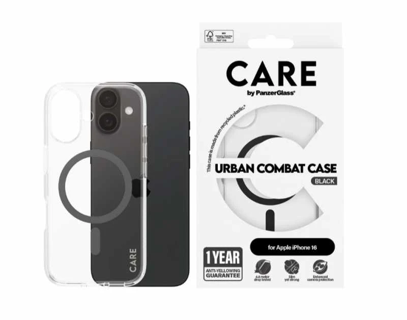 Panzer Glass CARE by PanzerGlass Flagship Case Apple iPhone 16 6.1" dėklas telefonui juodos spalvos/dėklas telefonui juodos spalvos MagSafe 1345