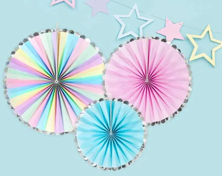 PartyDeco Popierinės dekoracijos-vėduoklės Vienaragis, 1 pak/3 vnt
