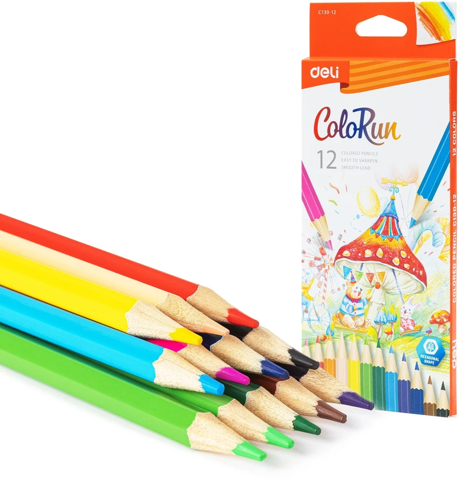 Deli Colorun spalvoti pieštukai, 12 vnt., 3mm grafitas, šešiakampiai