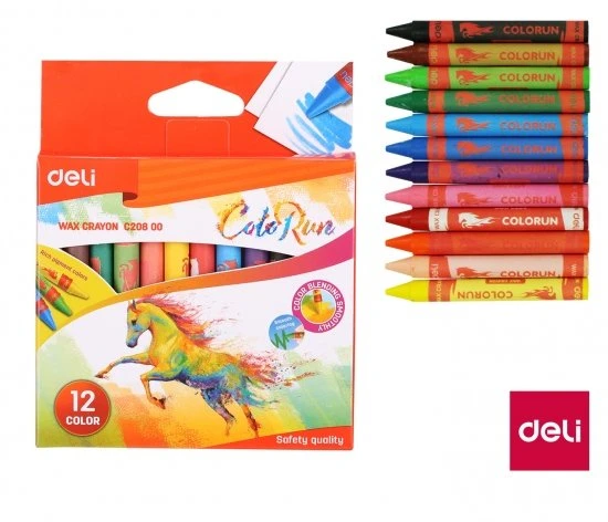 Vaškinės kreidelės DELI Colorun 12 spalvų