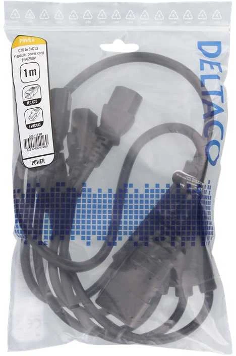 DELTACO IEC C20 - 5x IEC C13 maitinimo kabelis, 1m, 16A / 250V, Y-Splitter, b DEL-113M