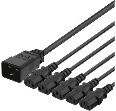 DELTACO IEC C20 - 5x IEC C13 maitinimo kabelis, 1m, 16A / 250V, Y-Splitter, b DEL-113M