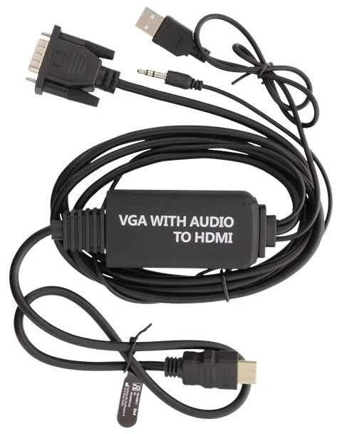 DELTACO VGA su audio - HDMI kabelis, VGA / HDMI / USB / 3.5mm, 1920x1080 60Hz, 2m, juodas / VGA-HDMI17