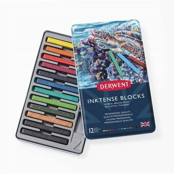 Derwent Akvarelinės kreidelės Inktense 12vnt. metalinė dėžutė