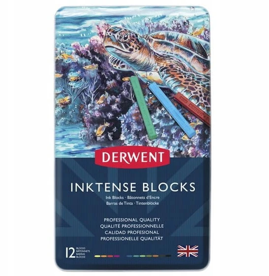Derwent Akvarelinės kreidelės Inktense 12vnt. metalinė dėžutė