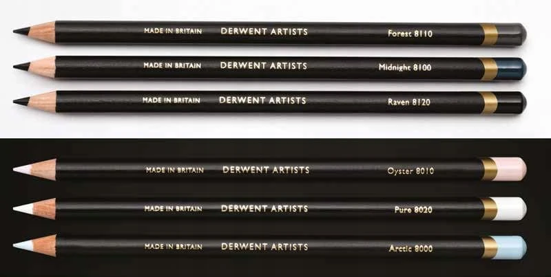 Derwent - Menininkų juodos ir baltos spalvos rašikliai, 6 vnt. skardinės (601097)