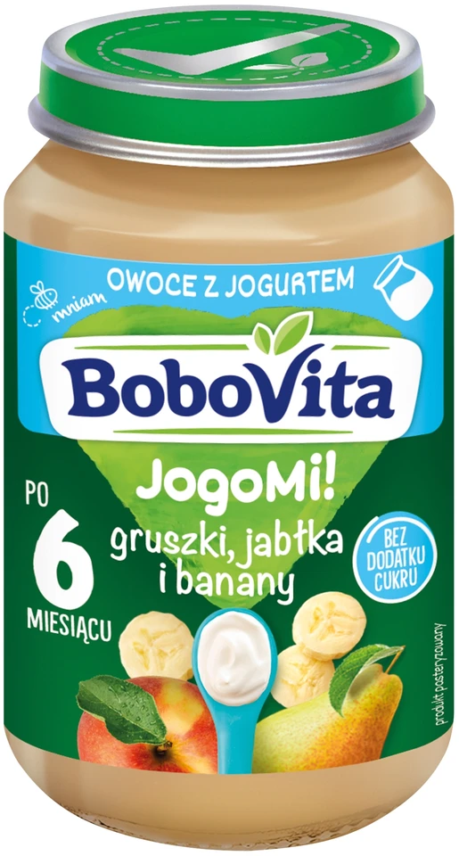 Desertas 6m+ kriaušės, obuoliai ir bananai su Bobovita jogurtu 2x 190 g