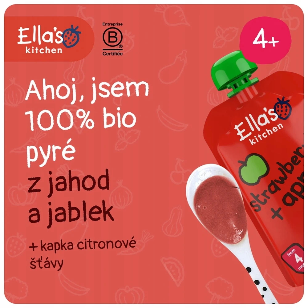 Desertas vaikams BIO braškių ir obuolių putėsiai Ella's Kitchen 120g