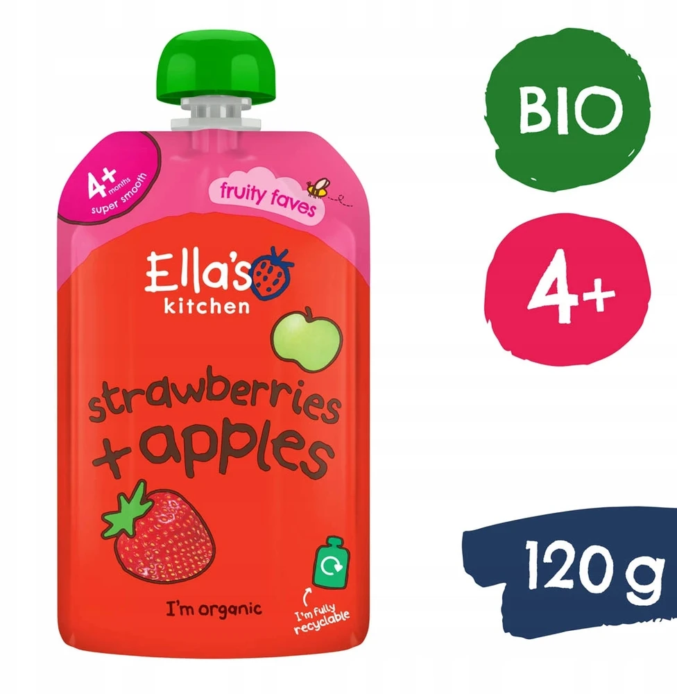 Desertas vaikams BIO braškių ir obuolių putėsiai Ella's Kitchen 120g