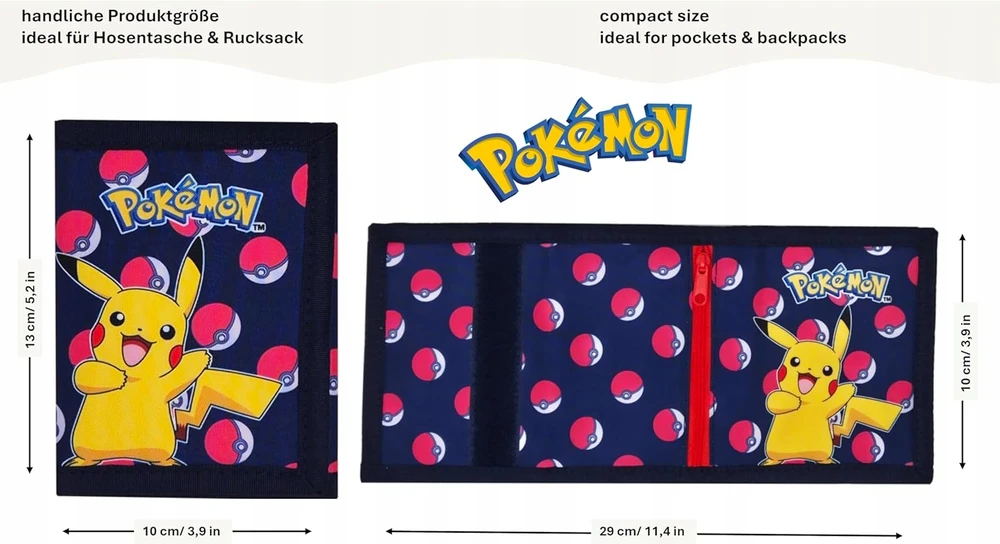 Design VAIKŲ PINIGINĖ SU PIKACHU IR POKEBALL MONETŲ KIŠENĖS UŽDARYMU