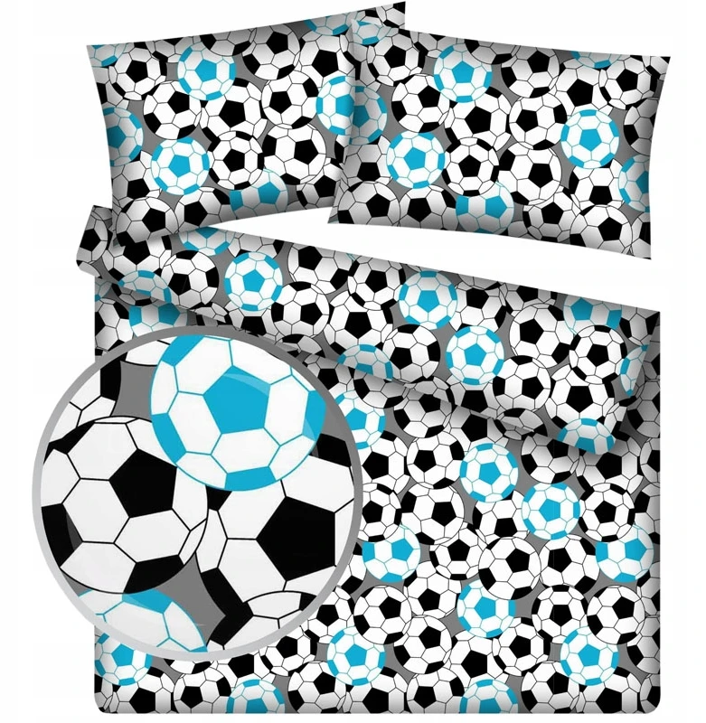 Designpremium Mėlynų kamuolių futbolo patalynės komplektas 160x200 cm