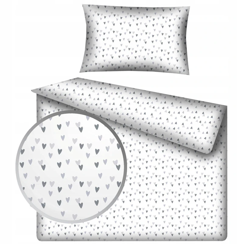Designpremium Patalynė dziecięca bawełniana balta w pilka wzór serduszka 90x120 cm