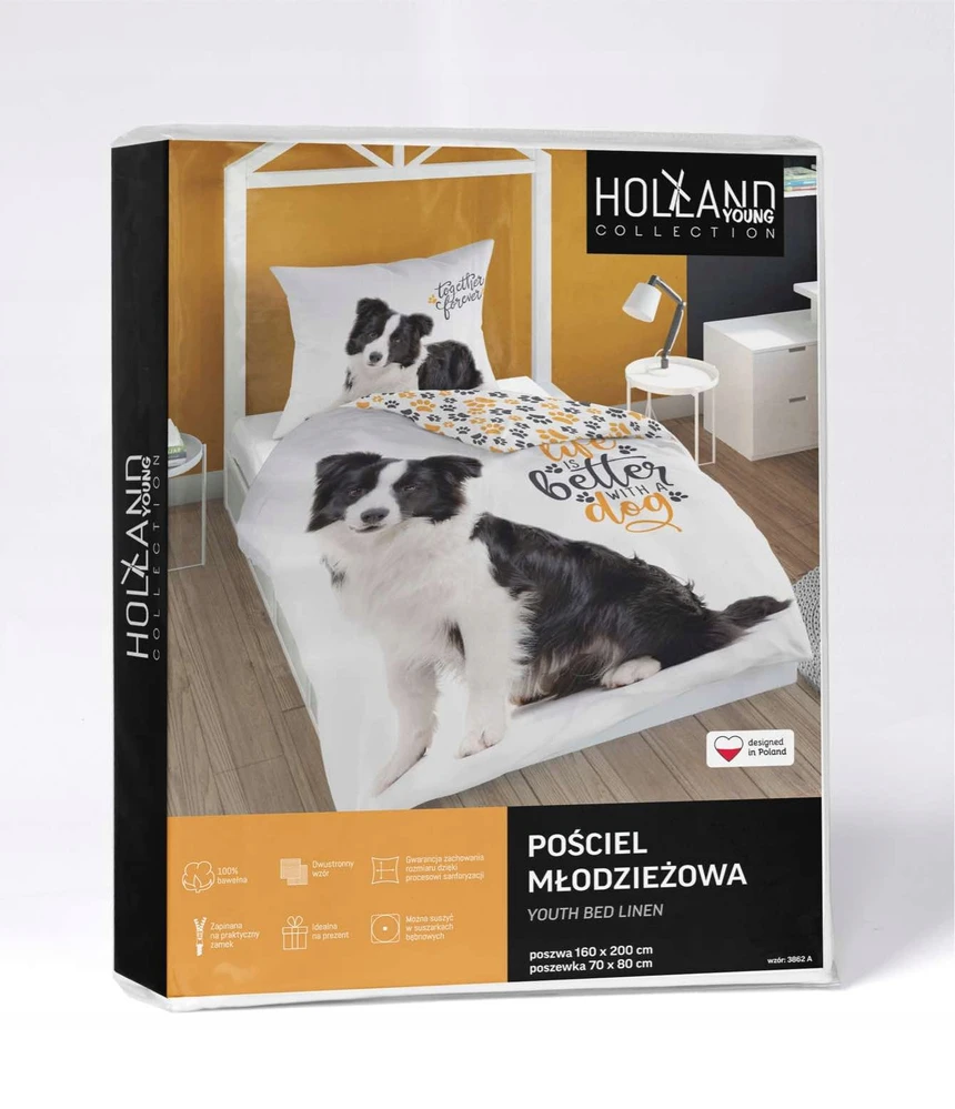 Detexpol Border Coli šunų patalynės komplektas 140x200 medvilnė 100% oeko tex
